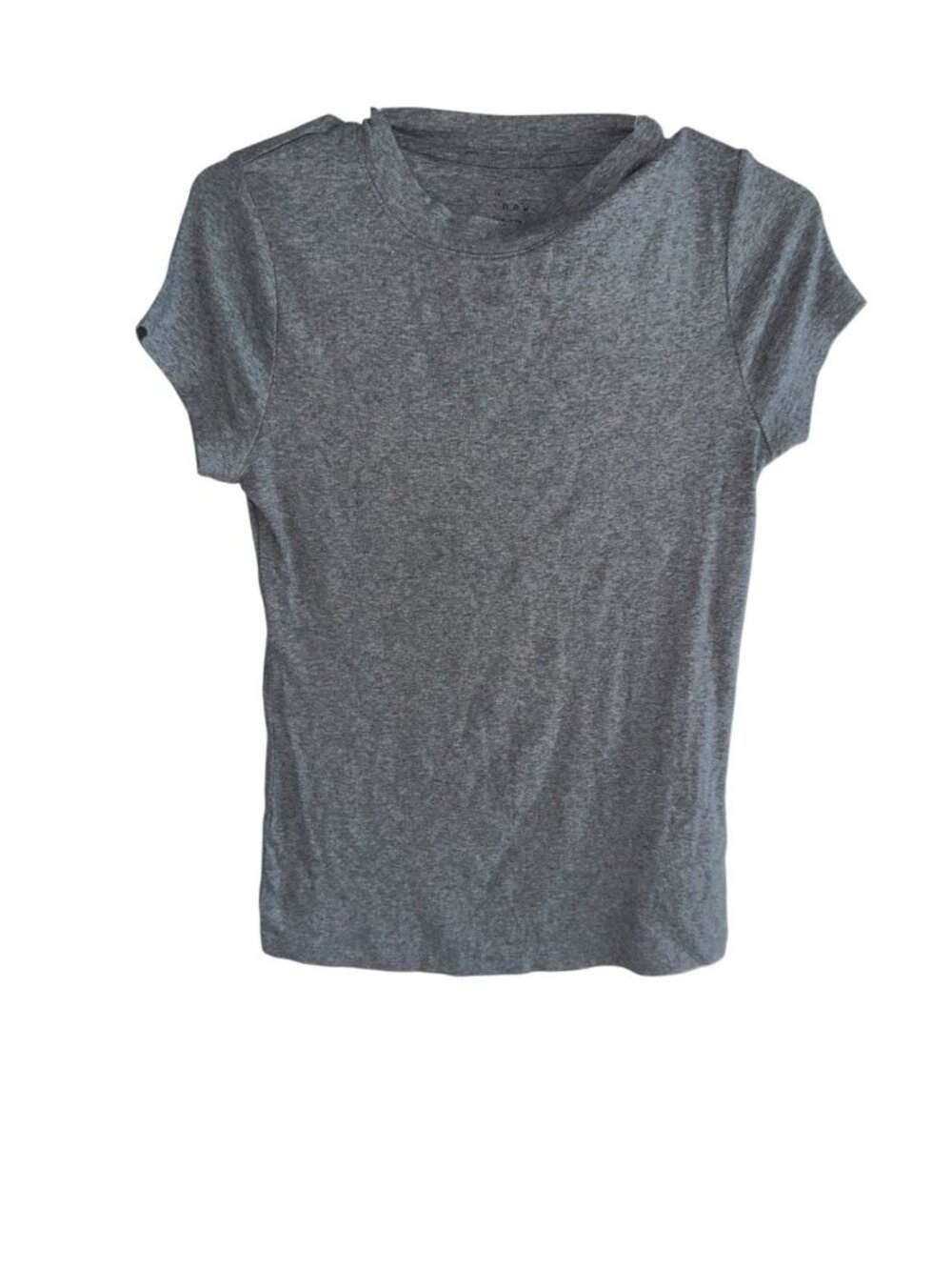 A New Day Mock Neck Ribbed Top Sz M Gray S/S Minimalist Capsule